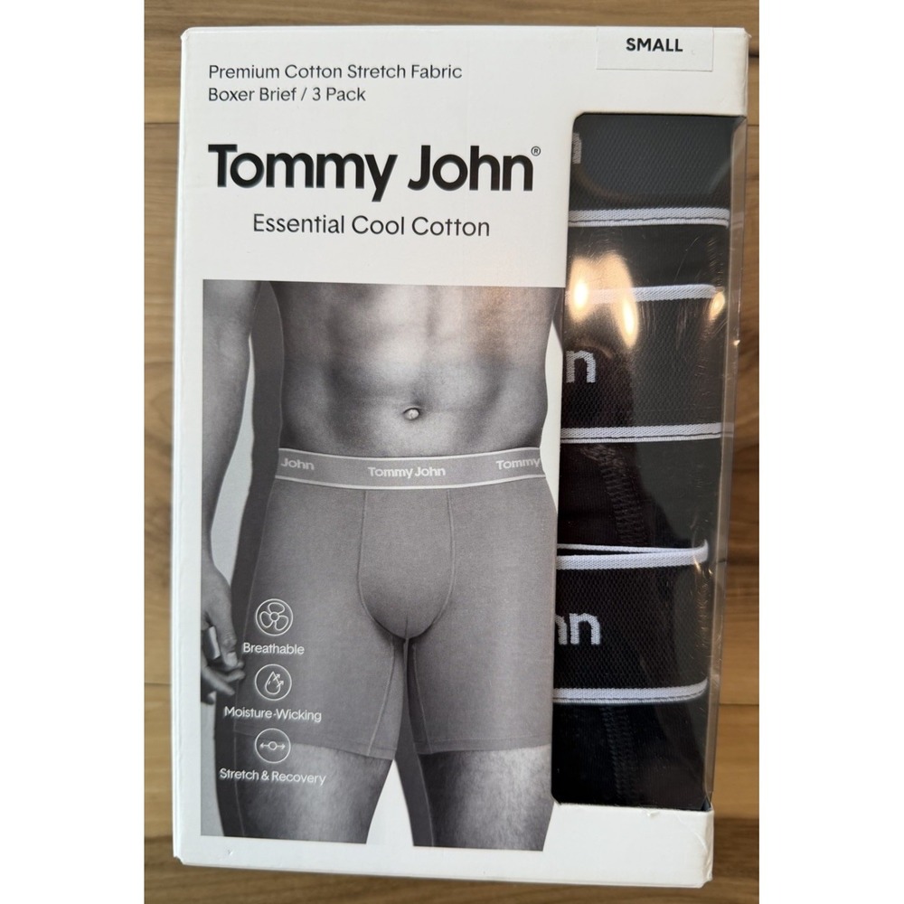 NWT Tommy John Essential Cool Cotton Boxer Brief 3 Pack Black Small Men's